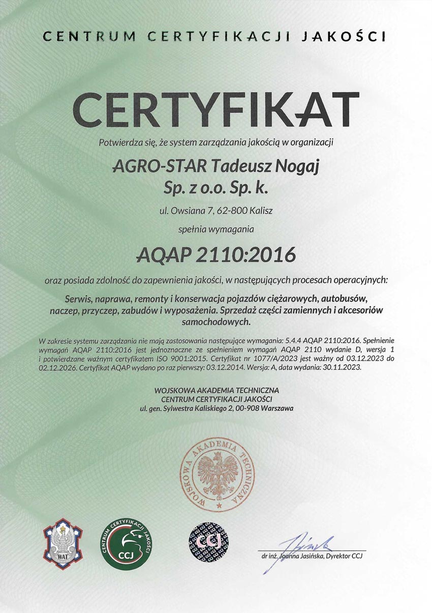 <b>AGRO-STAR</b> - Certyfikat <b>AQAP</b>
