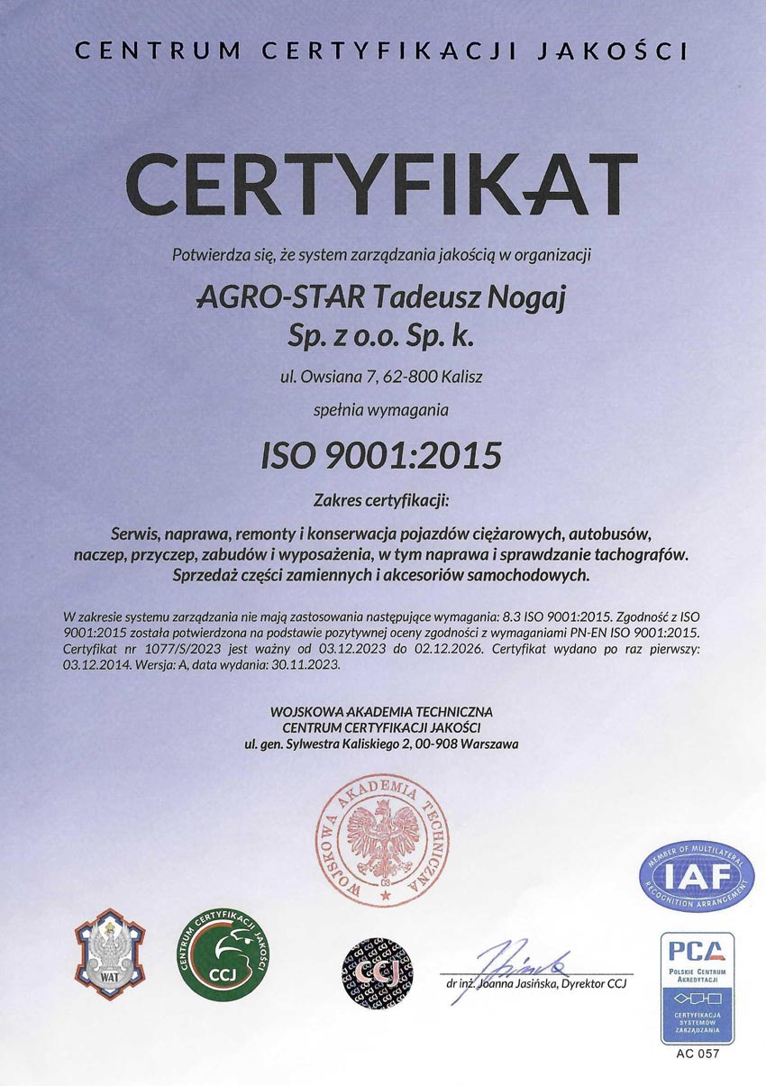 <b>AGRO-STAR</b> - Certyfikat <b>ISO</b>